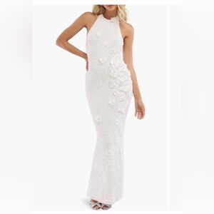Helsi Sequin and Floral White Column Gown